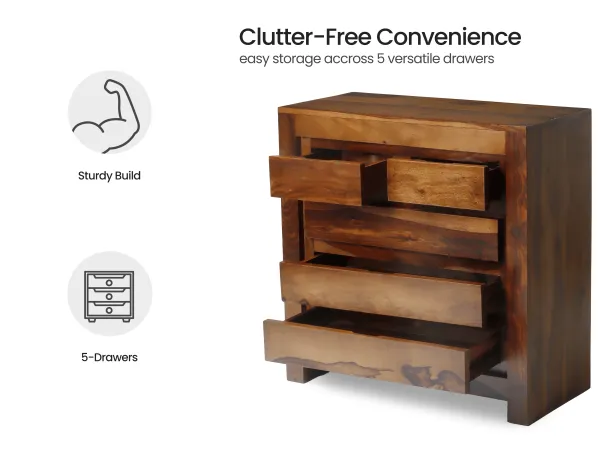 Belle Solid Wood Chest of Drawer with 5 Drawers